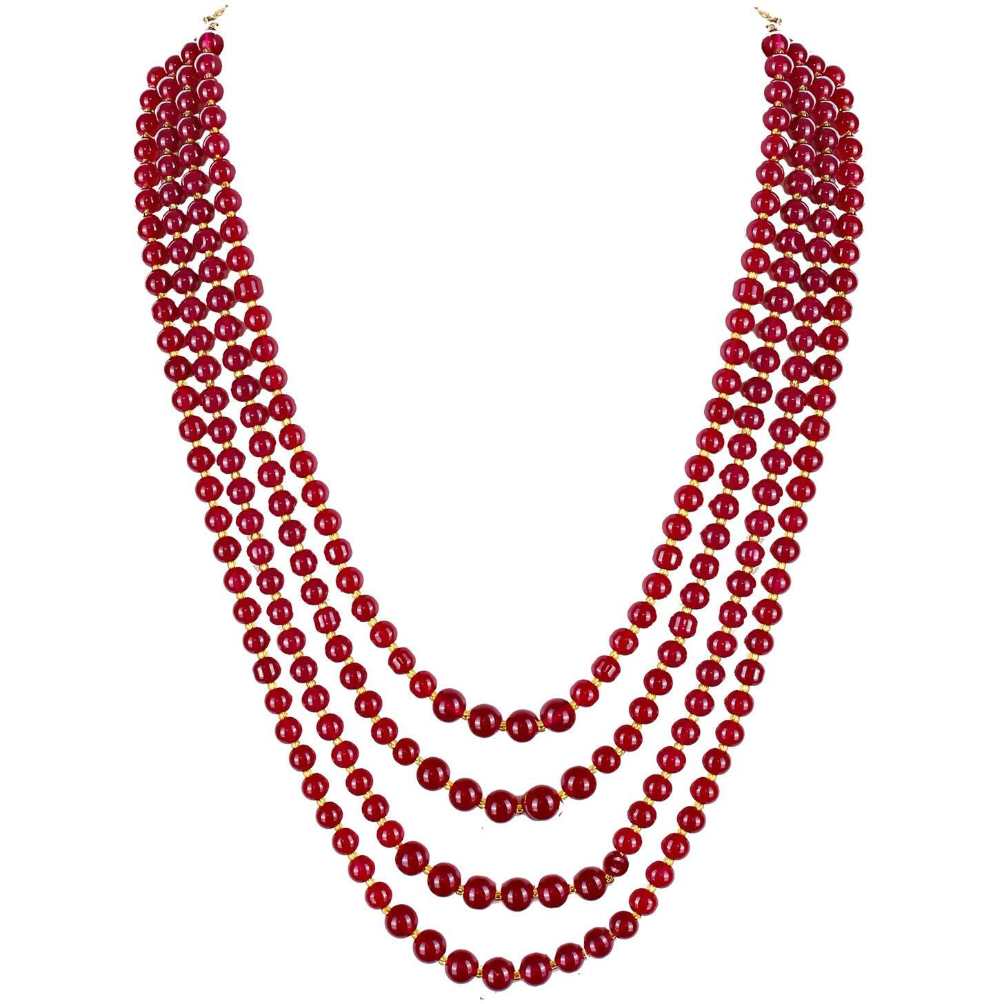 Lucky Jewellery Designer Wedding Multi Strand Maroon Color Dulha Har Layered Pearl Maharaja Haar Groom Necklace Set for Men (475-M6DM-1021-M)