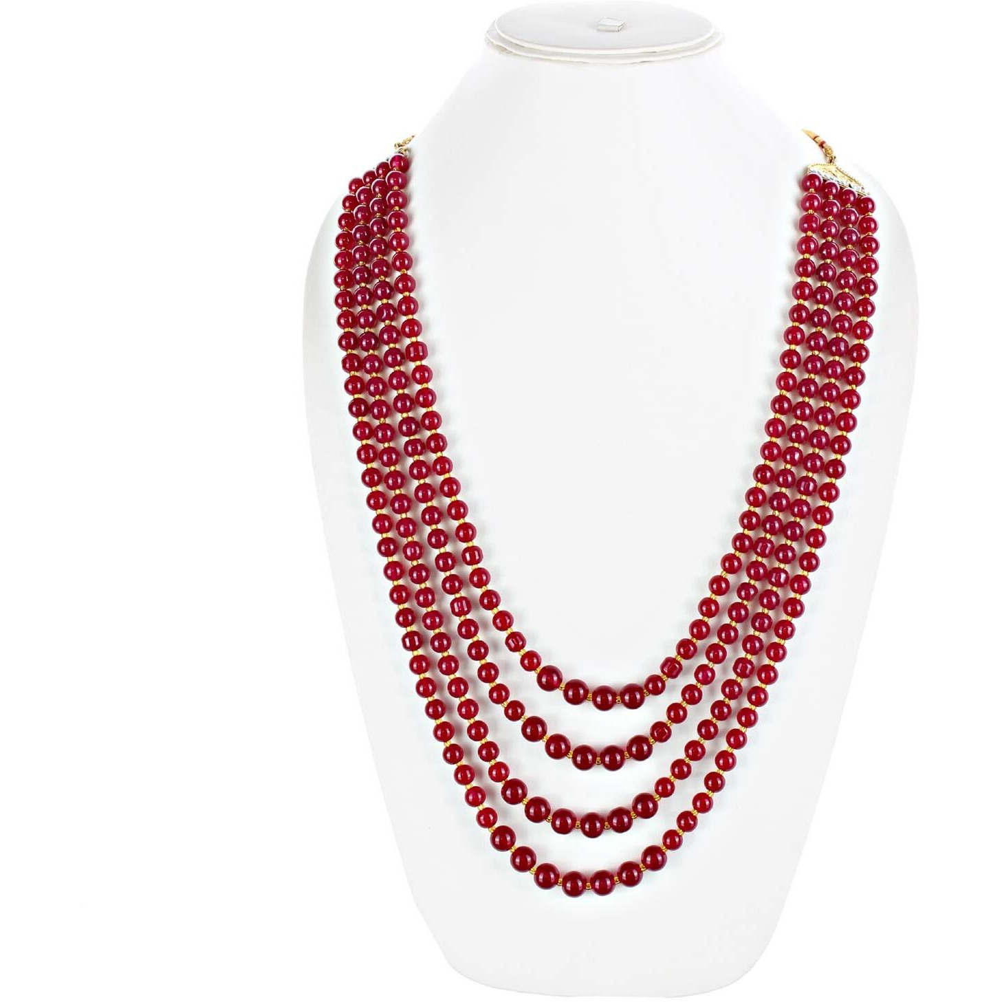 Lucky Jewellery Designer Wedding Multi Strand Maroon Color Dulha Har Layered Pearl Maharaja Haar Groom Necklace Set for Men (475-M6DM-1021-M)