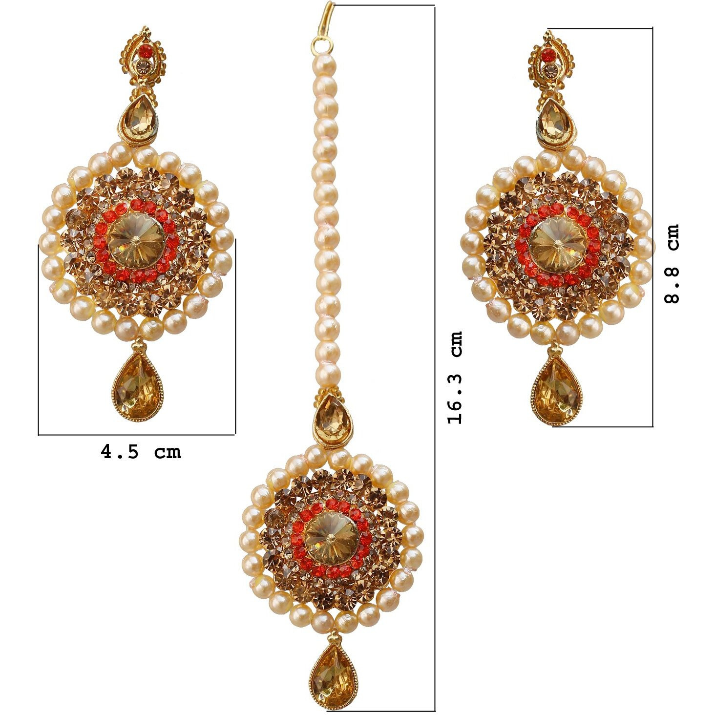 Lucky Jewellery Elegant Golden Orange Color Gold Plated Pearl and Stone Necklace Set for Girls & Women (726-ISP-816-G-LCT-O)