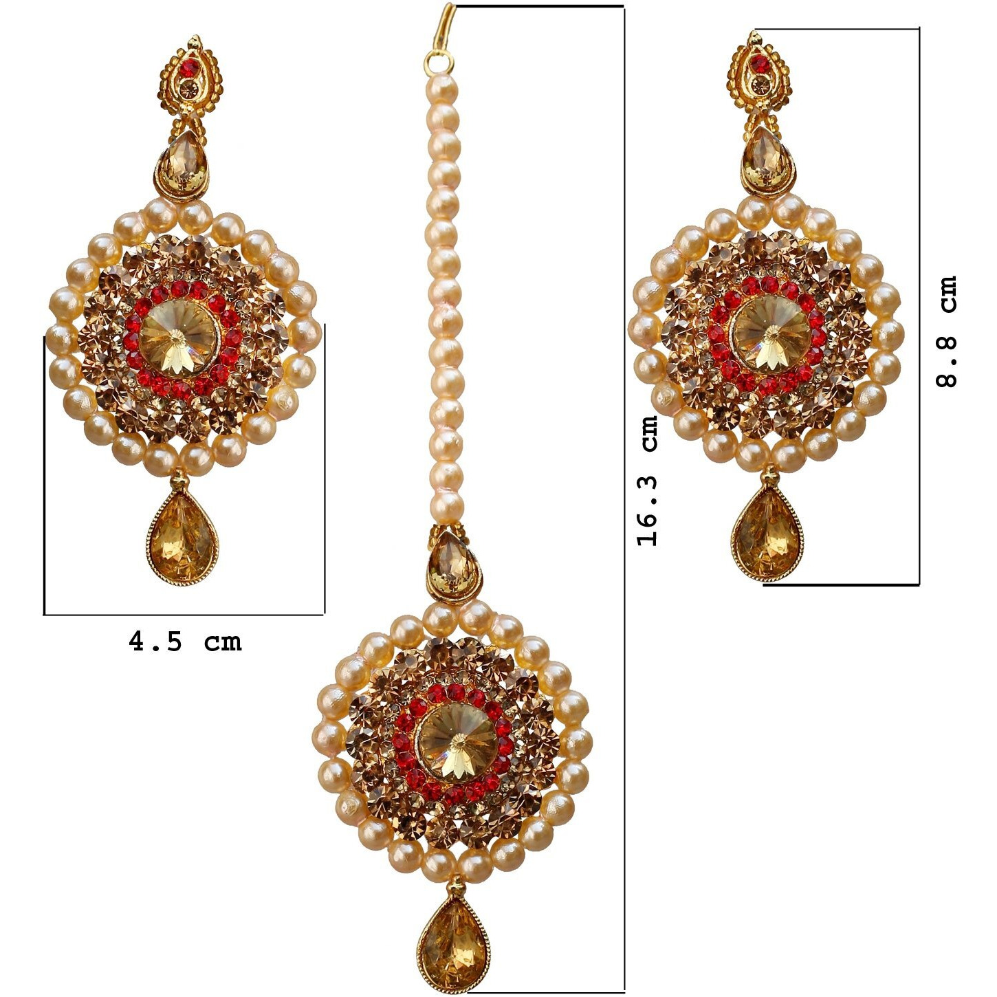Lucky Jewellery Elegant Golden Red Color Gold Plated Pearl and Stone Necklace Set for Girls & Women (726-ISP-816-G-LCT-RED)