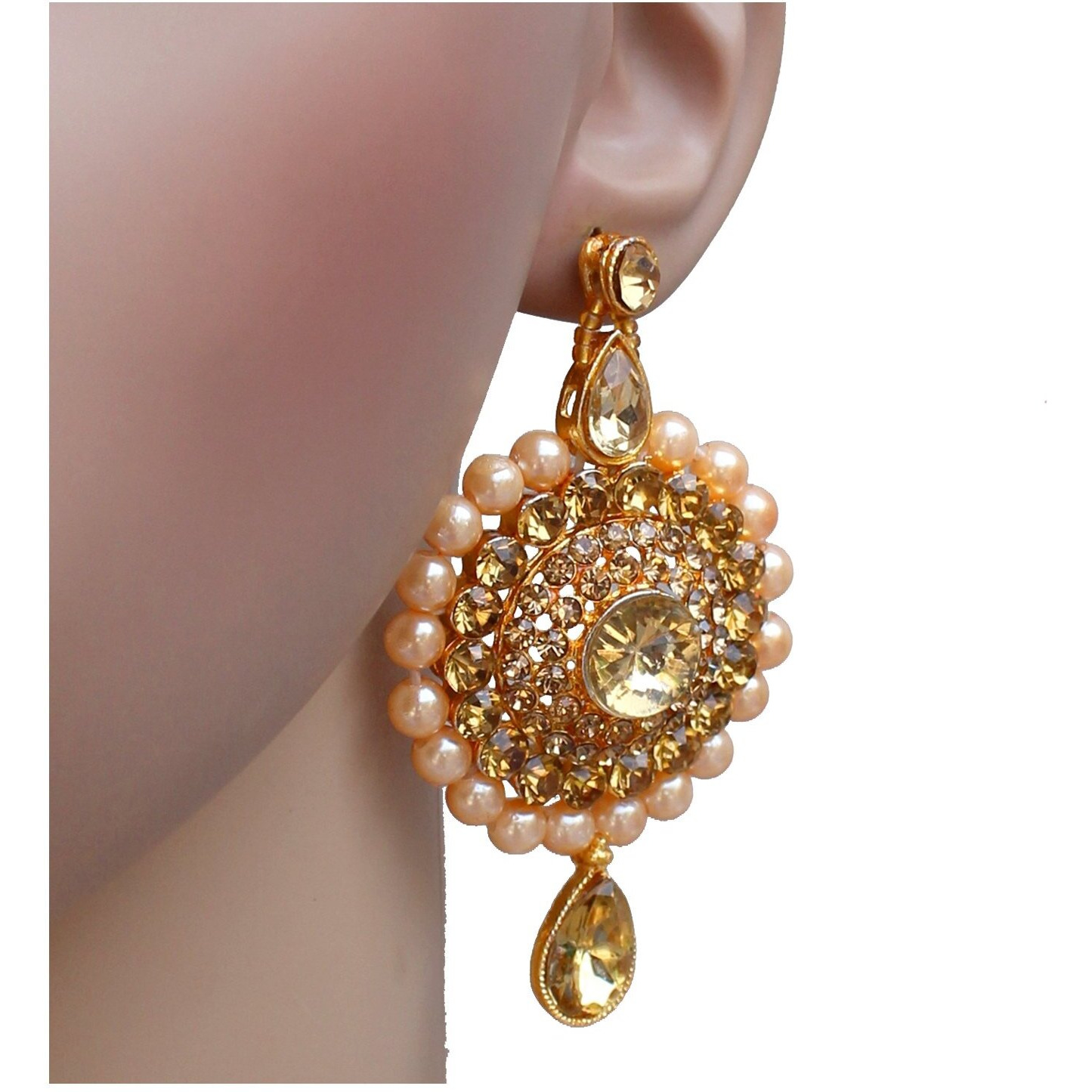 Lucky Jewellery Elegant Golden Color Gold Plated Pearl and Stone Necklace Set for Girls & Women (726-ISP-816-G-LCT)