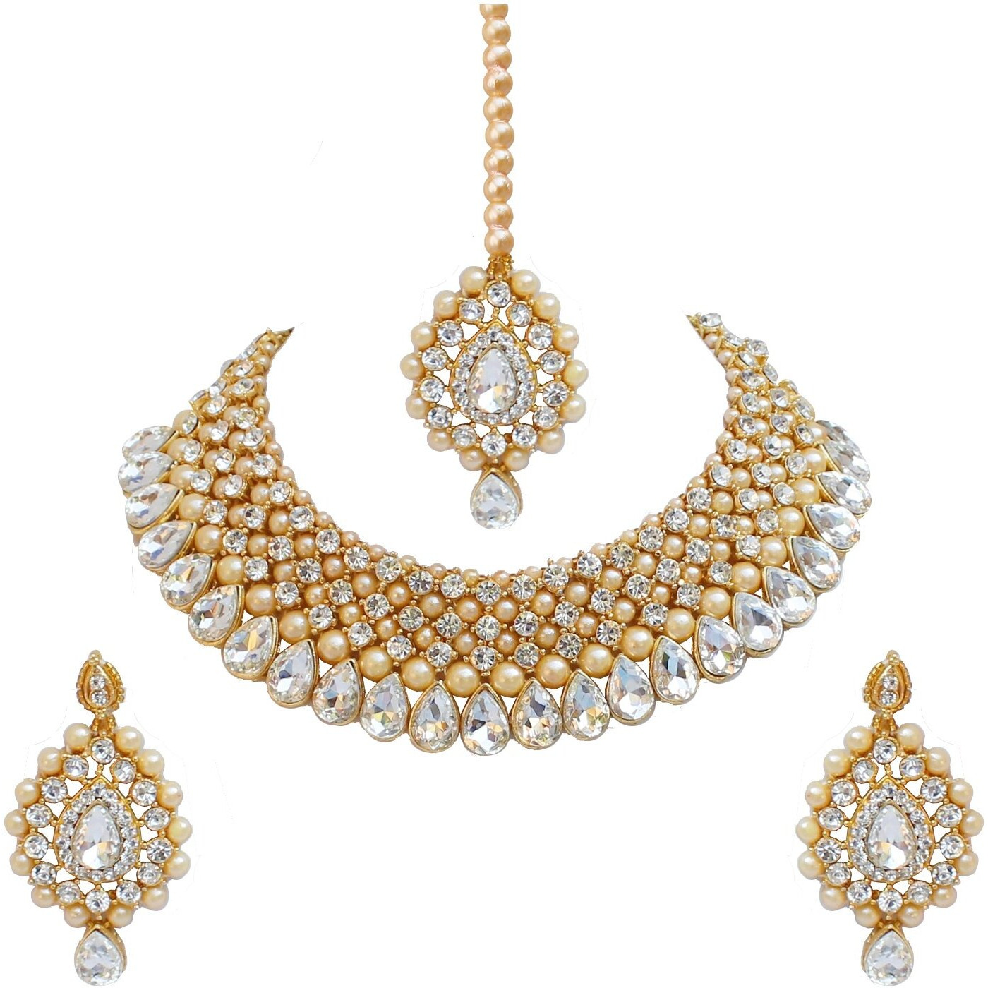 Lucky Jewellery Stunning White Color Stone Gold Plated Necklace Set for Girls & Women (726-ISS-823-G-W)