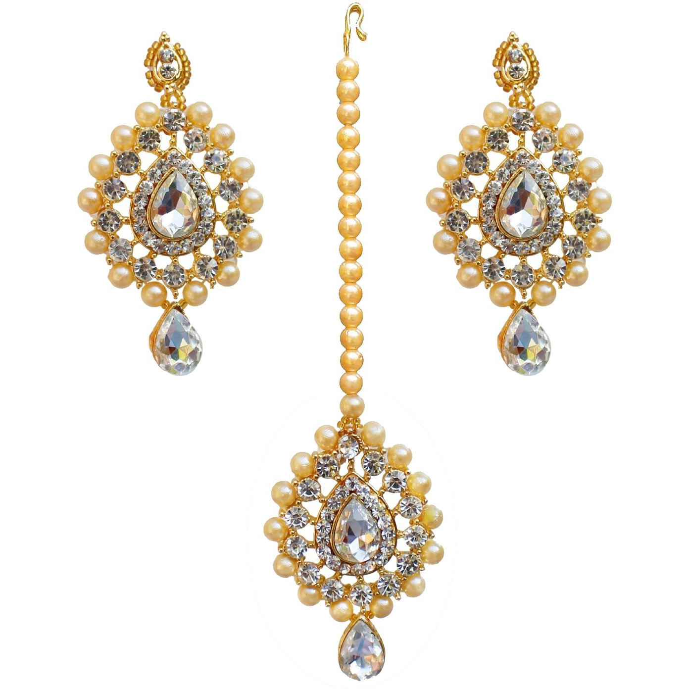 Lucky Jewellery Stunning White Color Stone Gold Plated Necklace Set for Girls & Women (726-ISS-823-G-W)