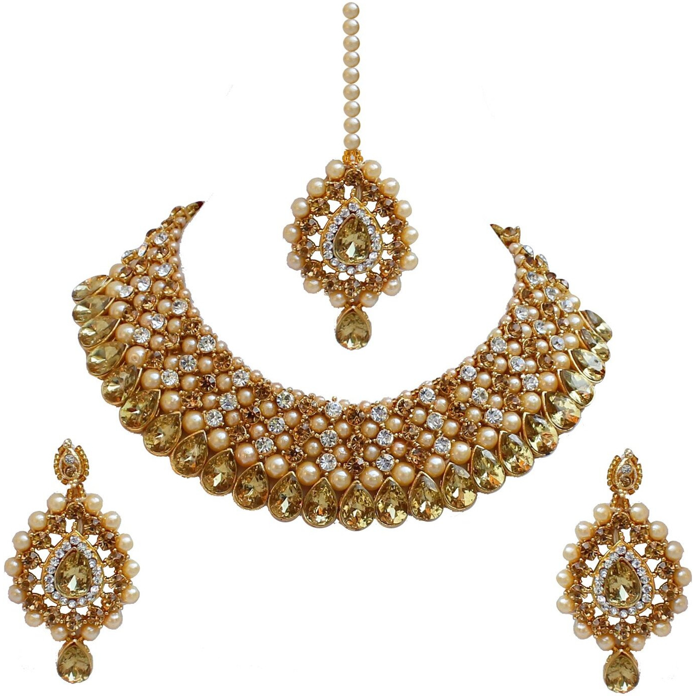 Lucky Jewellery Stunning Golden White Color Stone Gold Plated Necklace Set for Girls & Women (726-ISS-823-G-LCT-W)