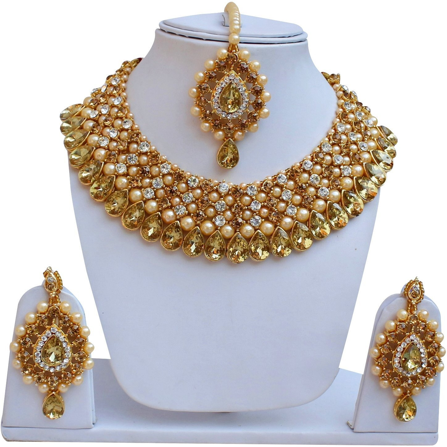 Lucky Jewellery Stunning Golden White Color Stone Gold Plated Necklace Set for Girls & Women (726-ISS-823-G-LCT-W)