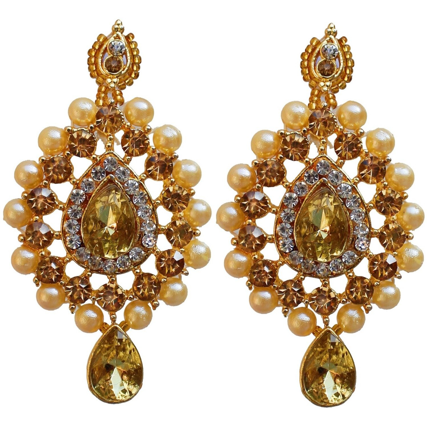 Lucky Jewellery Stunning Golden White Color Stone Gold Plated Necklace Set for Girls & Women (726-ISS-823-G-LCT-W)