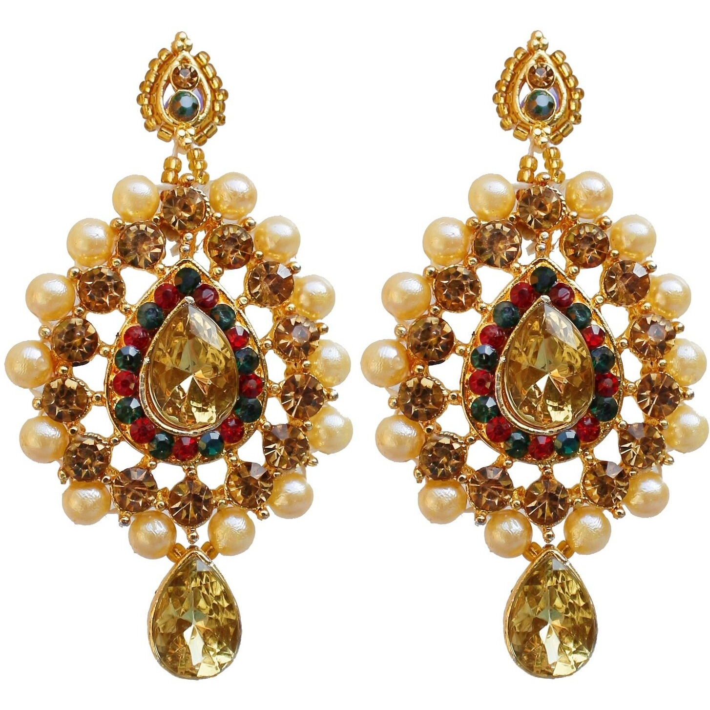 Lucky Jewellery Stunning Maroon Green Color Stone Gold Plated Necklace Set for Girls & Women (726-ISS-823-G-LCT-MG)