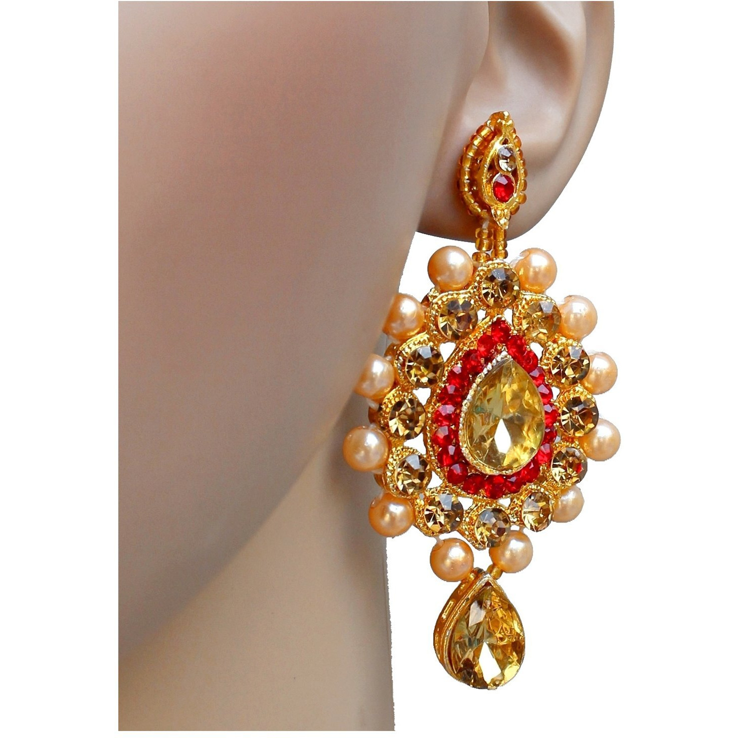 Lucky Jewellery Stunning Red Color Stone Gold Plated Necklace Set for Girls & Women (726-ISS-823-G-LCT-RED)