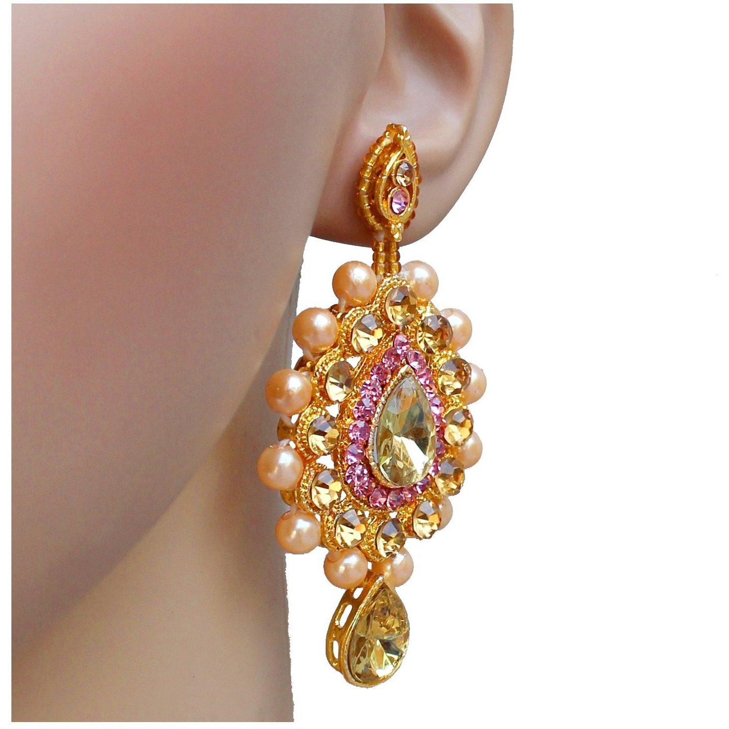 Lucky Jewellery Stunning Pink Color Stone Gold Plated Necklace Set for Girls & Women (726-ISS-823-G-LCT-PK)