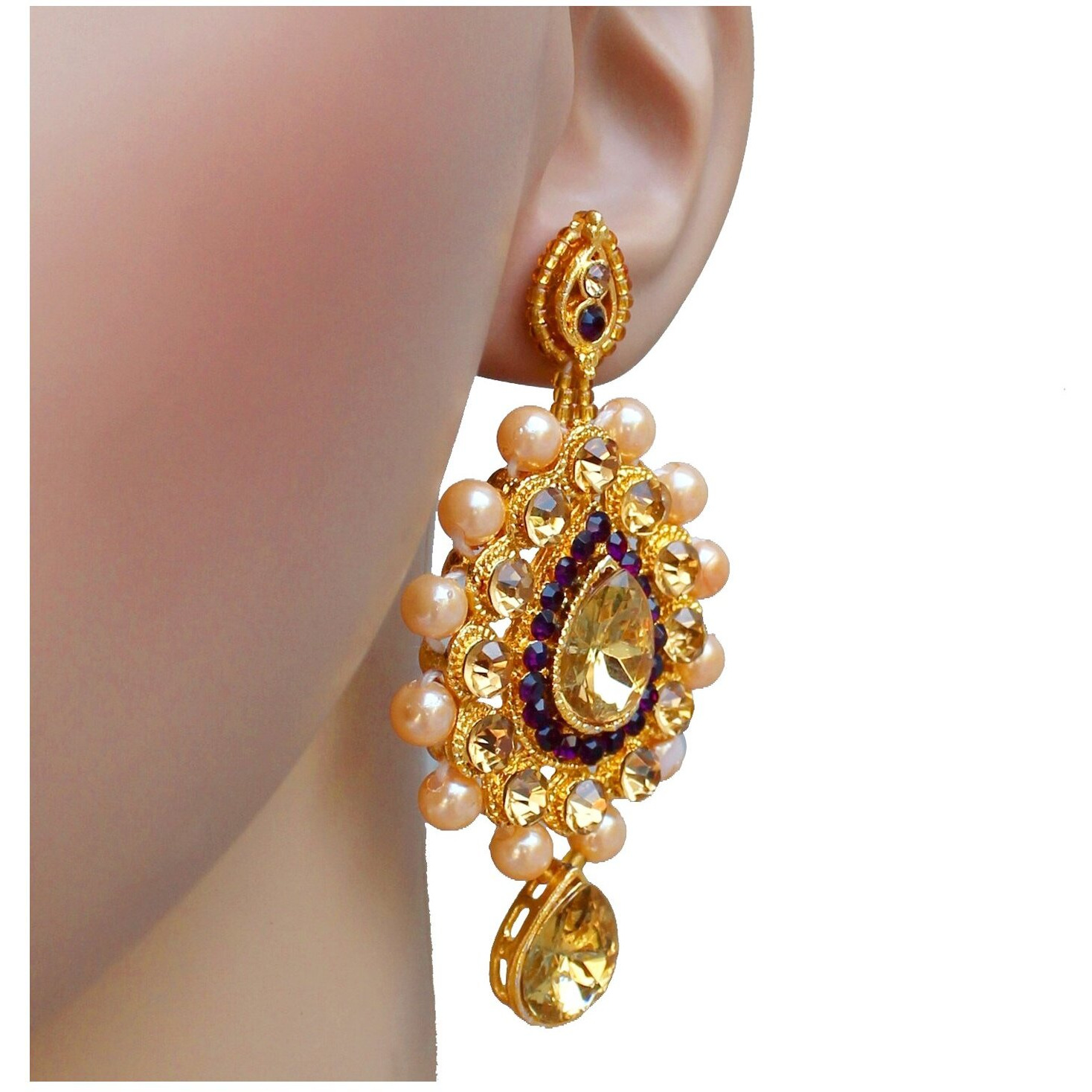 Lucky Jewellery Stunning Purple Color Stone Gold Plated Necklace Set for Girls & Women (726-ISS-823-G-LCT-P)