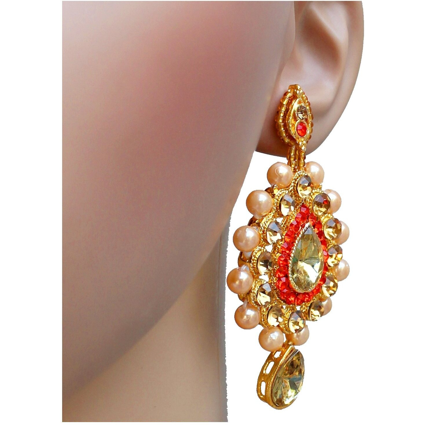 Lucky Jewellery Stunning Orange Color Stone Gold Plated Necklace Set for Girls & Women (726-ISS-823-G-LCT-O)