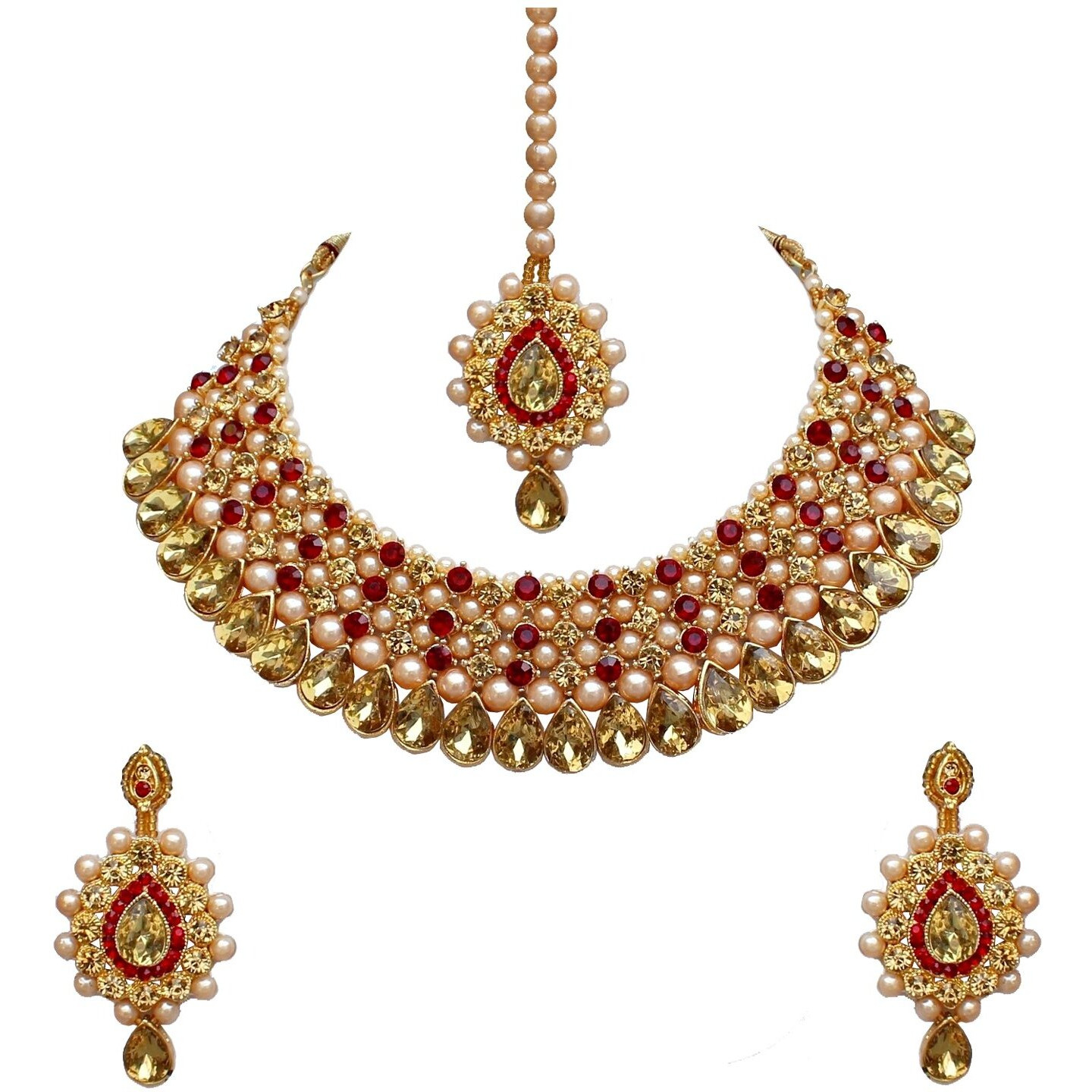 Lucky Jewellery Stunning Maroon Color Stone Gold Plated Necklace Set for Girls & Women (726-ISS-823-G-LCT-M)