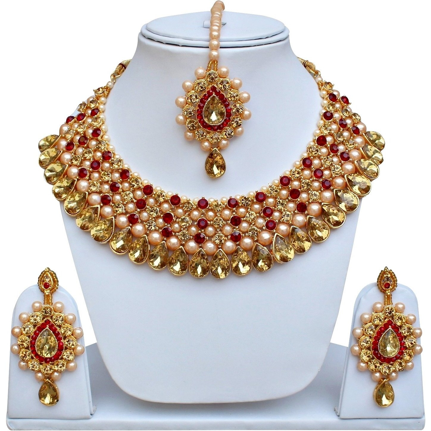 Lucky Jewellery Stunning Maroon Color Stone Gold Plated Necklace Set for Girls & Women (726-ISS-823-G-LCT-M)