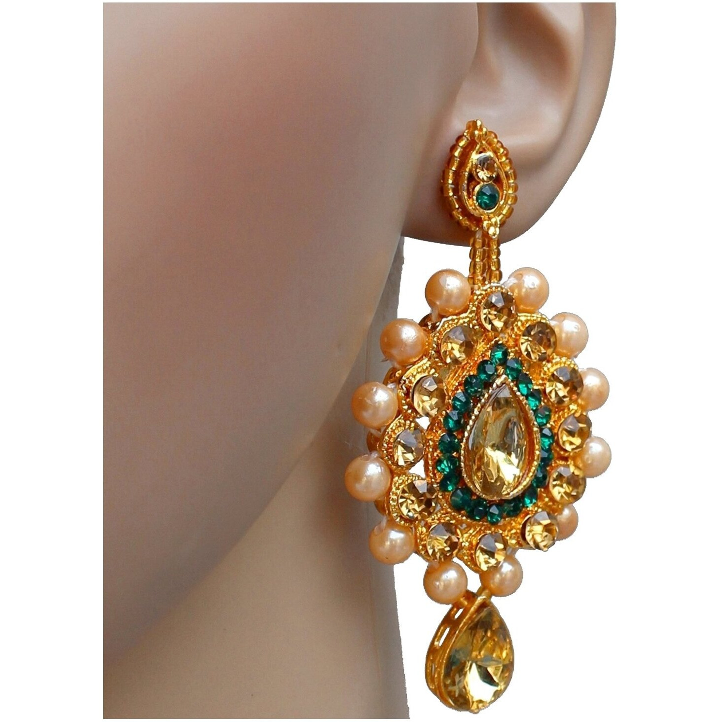 Lucky Jewellery Stunning Green Color Stone Gold Plated Necklace Set for Girls & Women (726-ISS-823-G-LCT-G)