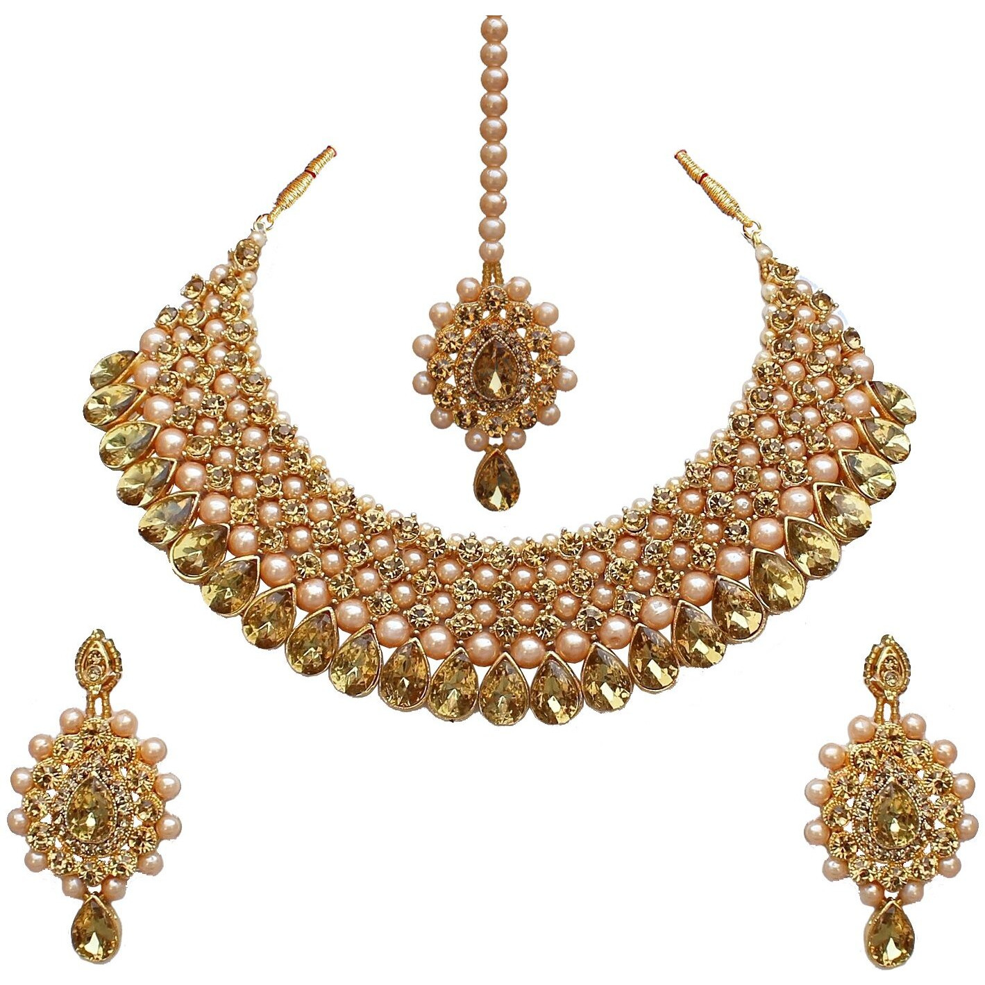 Lucky Jewellery Stunning Golden Color Stone Gold Plated Necklace Set for Girls & Women (726-ISS-823-G-LCT)