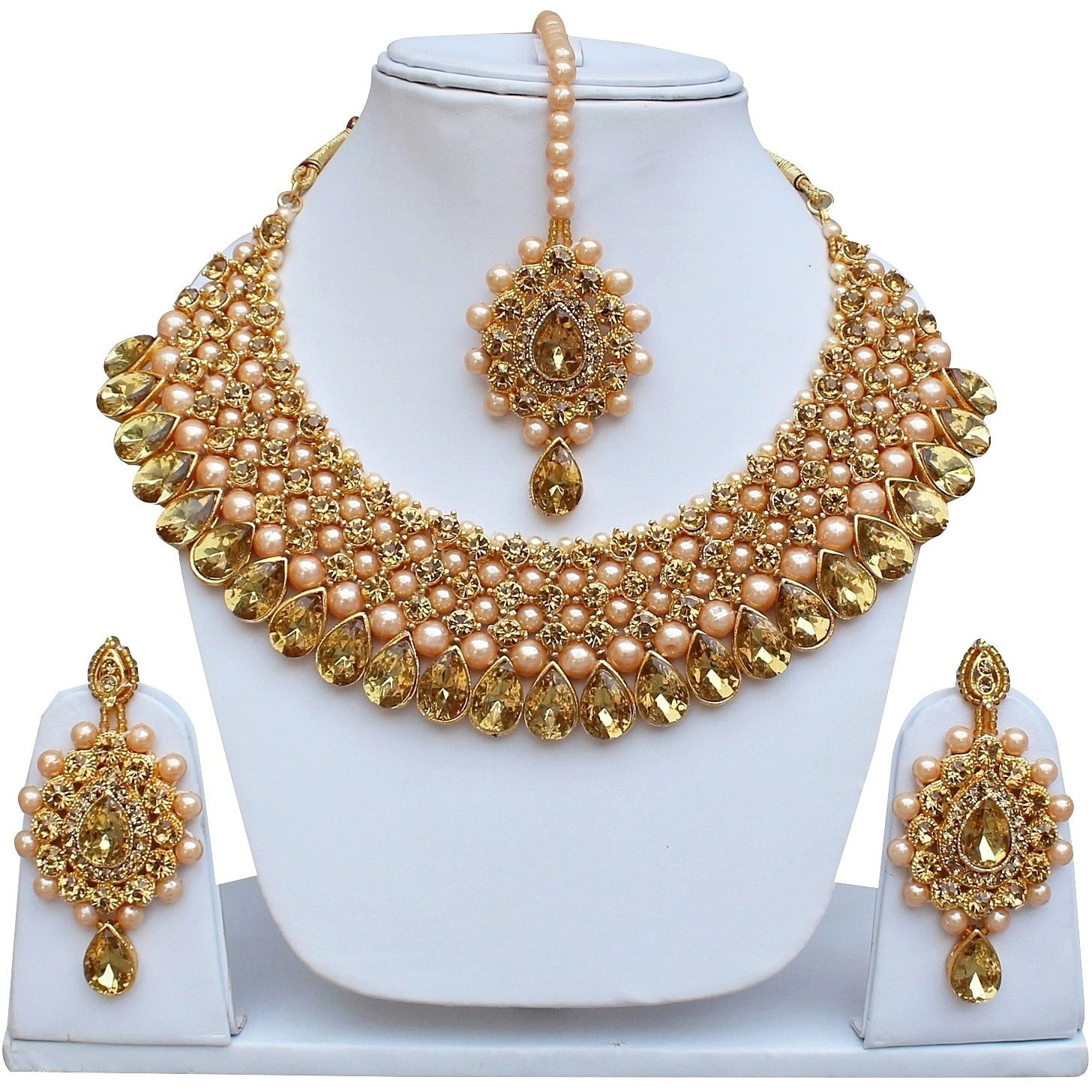 Lucky Jewellery Stunning Golden Color Stone Gold Plated Necklace Set for Girls & Women (726-ISS-823-G-LCT)