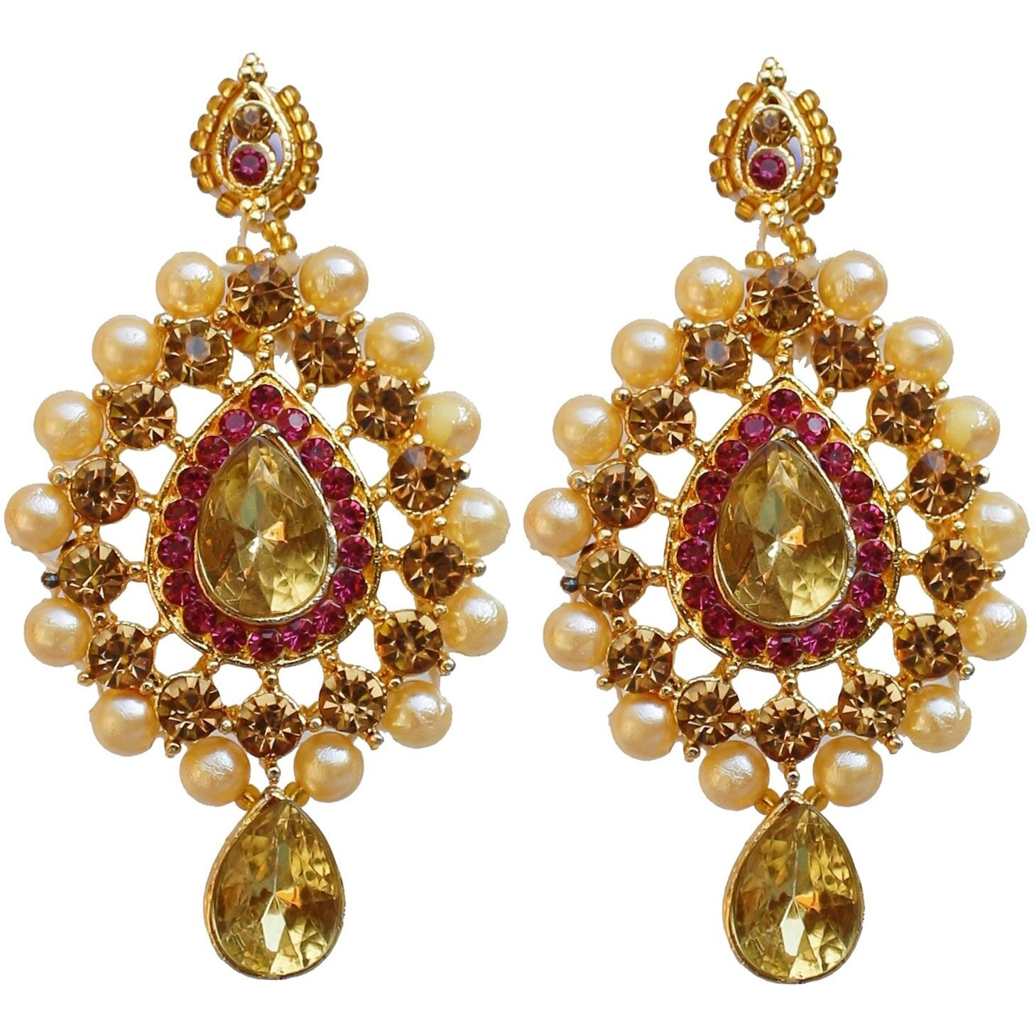 Lucky Jewellery Stunning Magenta Color Stone Gold Plated Necklace Set for Girls & Women (726-ISS-823-G-LCT-R)