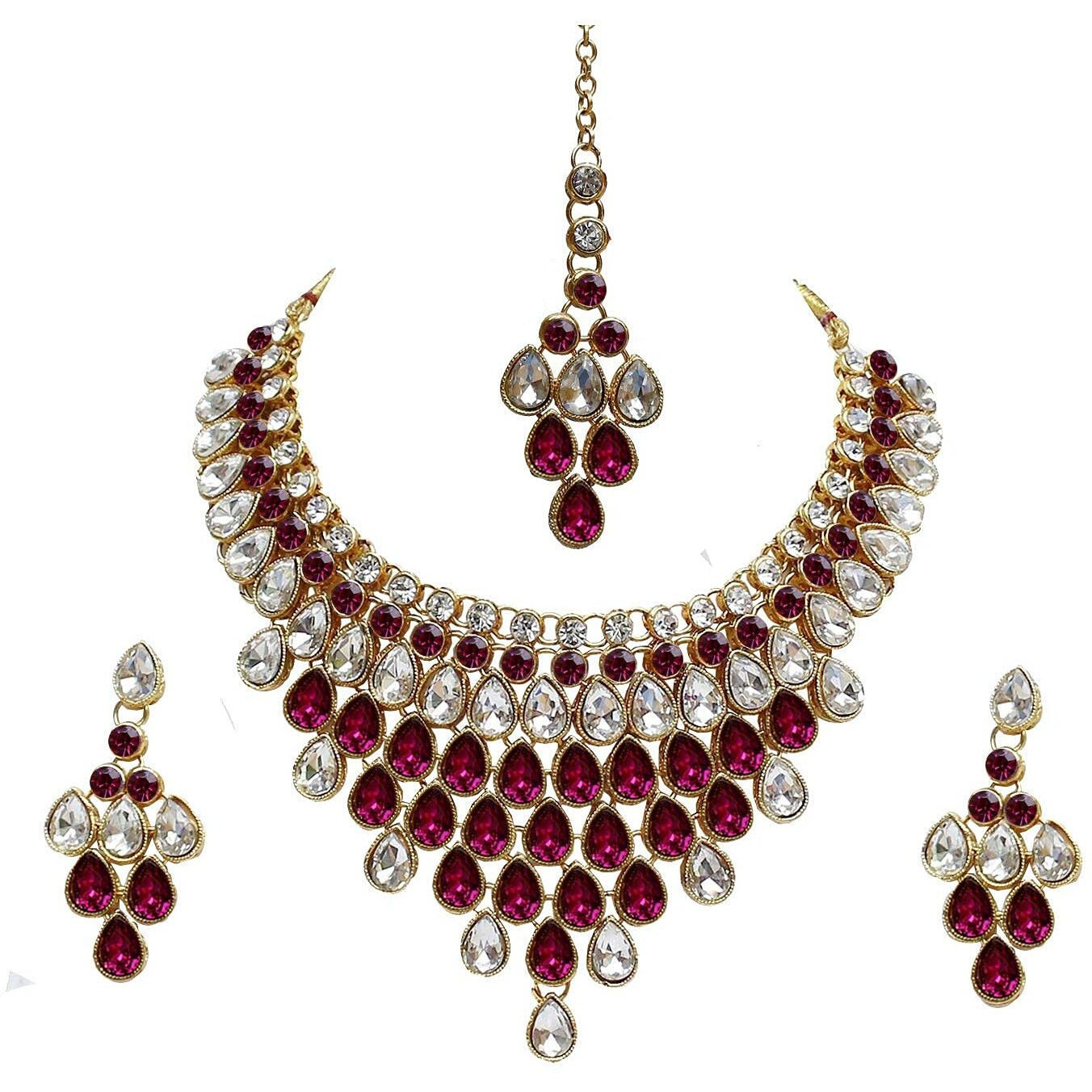 Lucky Jewellery Elegant White Magenta Color Stone Necklace Set for Girls & Women (825-L1SS-837-W-R)