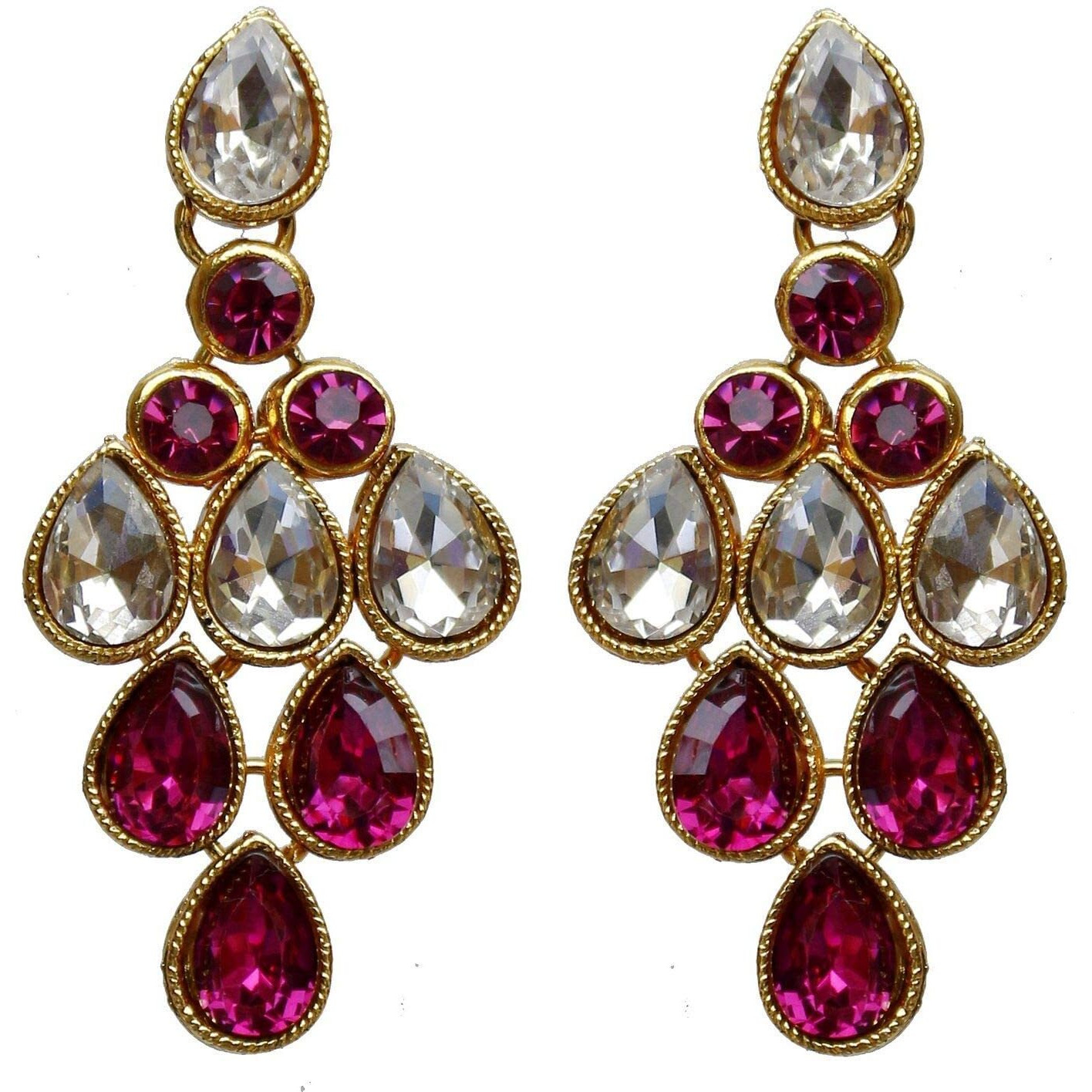 Lucky Jewellery Elegant White Magenta Color Stone Necklace Set for Girls & Women (825-L1SS-837-W-R)