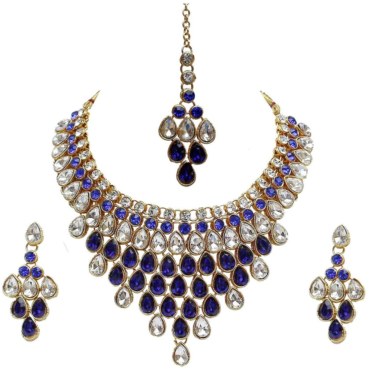 Lucky Jewellery Elegant Blue Color Stone Necklace Set for Girls & Women (825-L1SS-837-W-B)