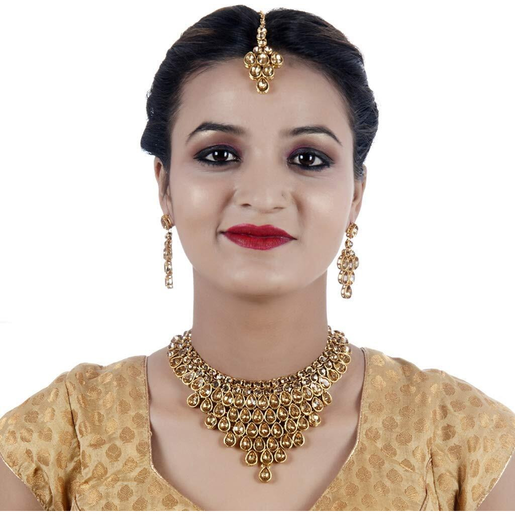 Lucky Jewellery Elegant LCT Golden Color Stone Necklace Set for Girls & Women (825-L1SS-837-LCT)