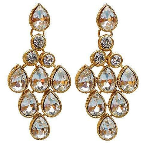 Lucky Jewellery Designer White Color Stone Gold Plating Necklace Set for Girls & Women (825-L1SS-837-W)