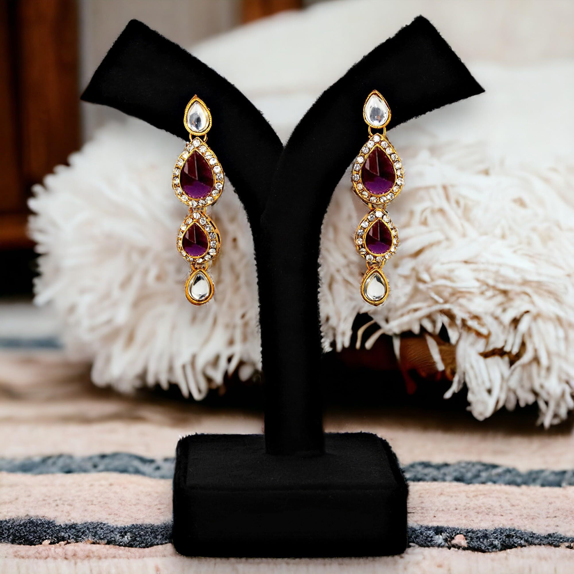 Lucky Jewellery Traditional Purple Color Gold Plated Kundan Necklace Set For Girls & Women (MSK-3-LINE-P)