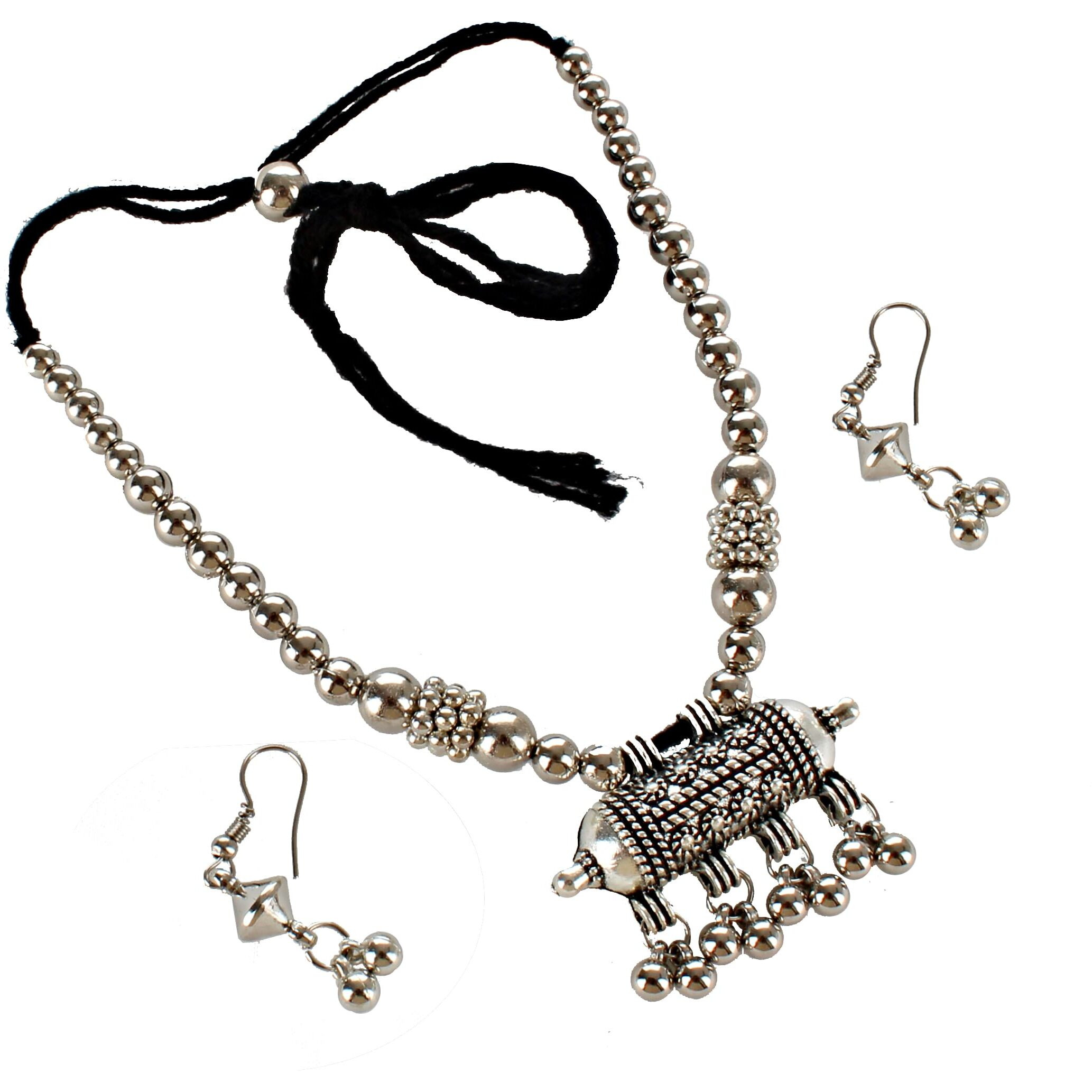 Lucky Jewellery Oxidised Boho Garba Silver Plated Jewelry Fancy Navratri Dandia Jewellery Set with Matching Earring For Girls & Women (80-M5SO-1029-S)