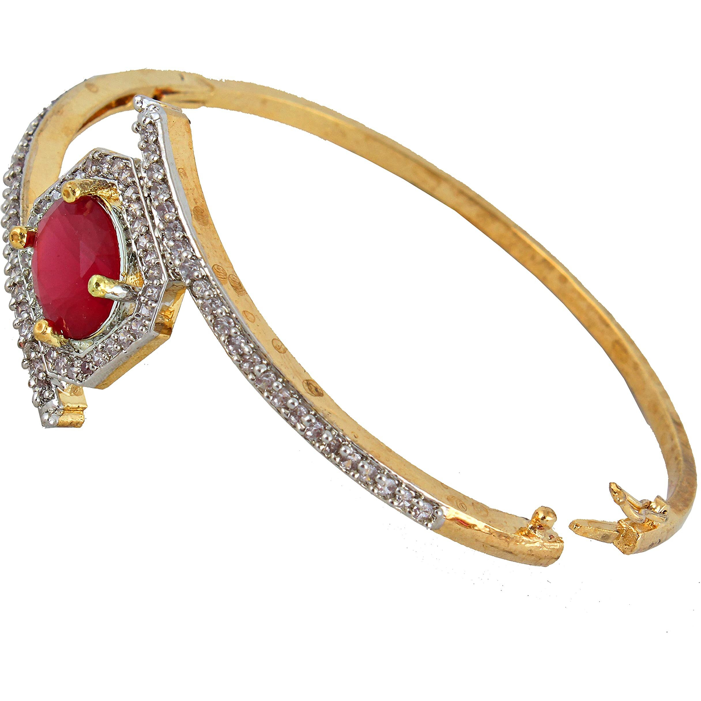 Lucky Jewellery 18K Gold Plated American Diamond (AD) Maroon Color combo Pendant Set with Earring, Bracelet, & Ring For Girls & Women