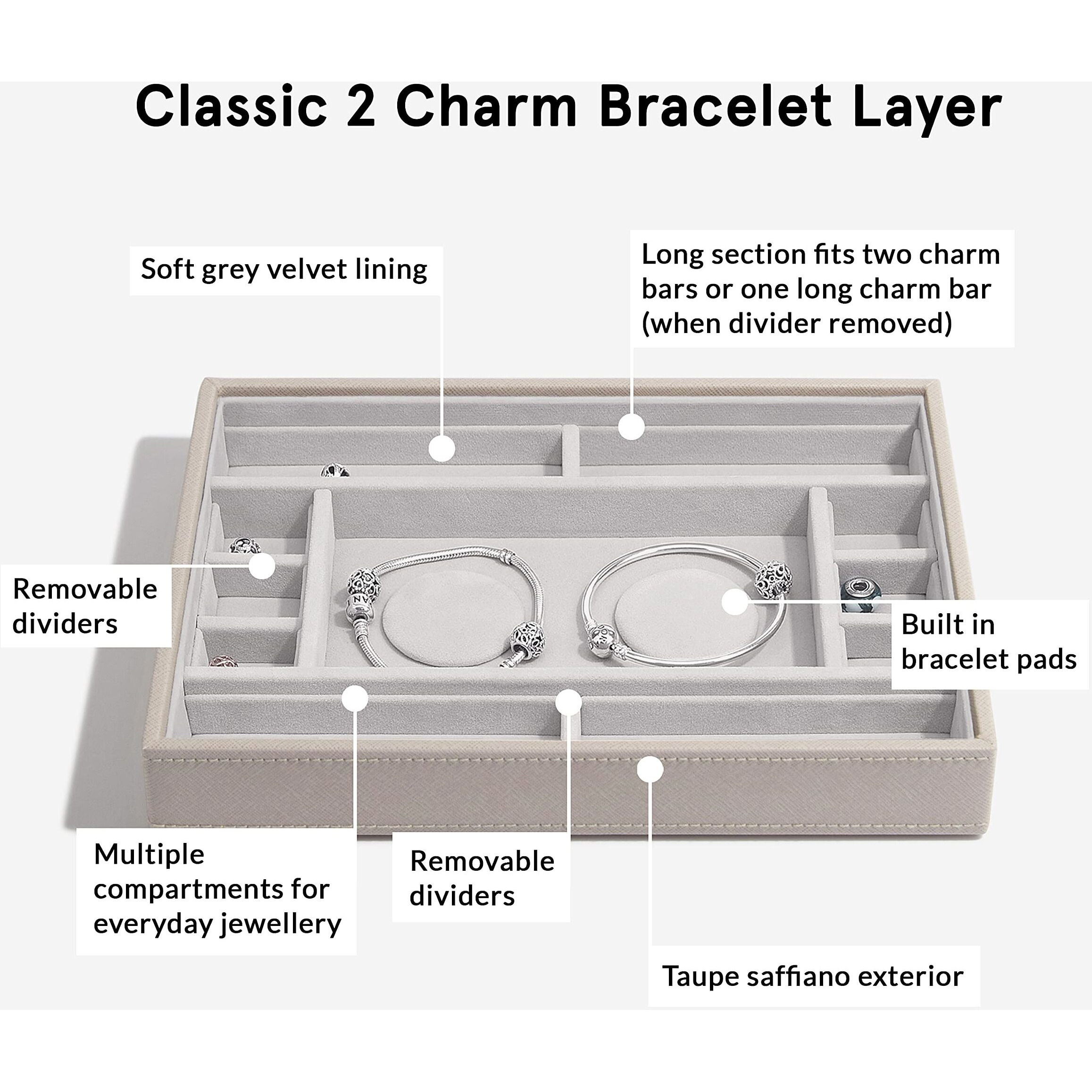 Stackers Taupe Classic Medium Jewellery Box 2 Padded Charm Layer