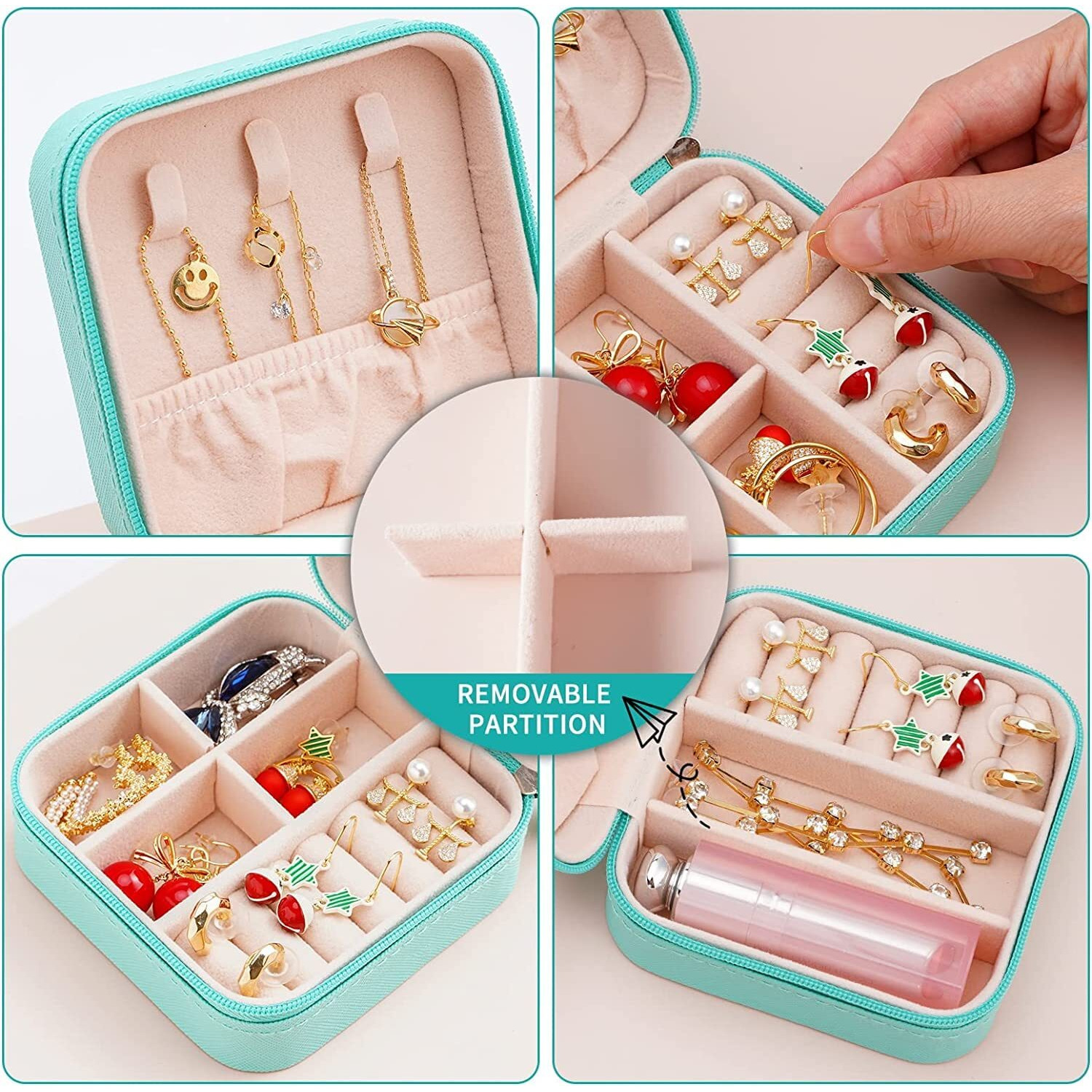 BUYORY Faux Leather Jewellery Organiser Box, Jewellery Box For Women, Portable Travel Jewellery Organiser Pouch, Small Jewellery Box Organiser For Ring, Pendant, Earring, Necklace, Bracelet (Blue)