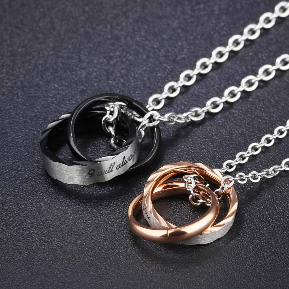 Fate Love Jewelry matching Couple Necklaces promise ring necklace Set Pendant Stainless Steel His and Her Teen Boyfriend and Girlfriend Relationship Necklace for Couples