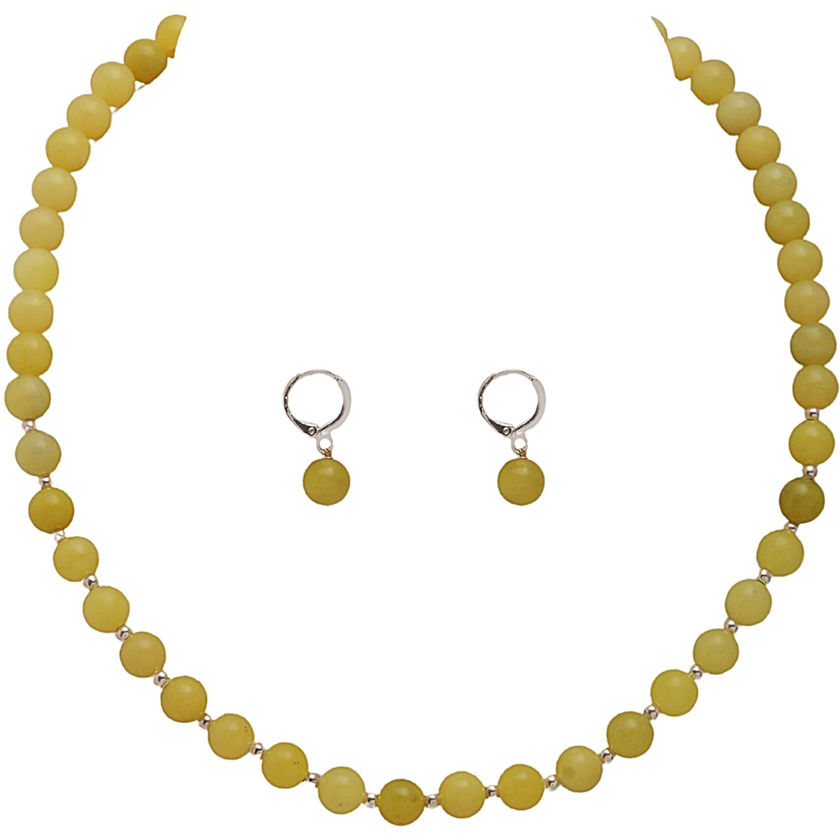 Taruna Biyani Multi Color Semi Precious Gemstone 8MM Bead Size String Necklace Mala Jewellery Set with Earrings for Women Girls (Neon Jade)