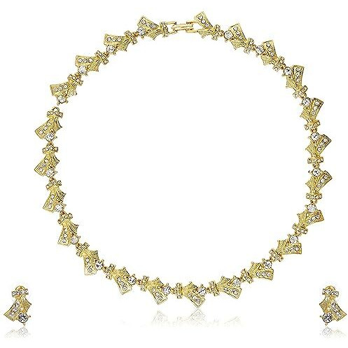 Estele Gold And Silver Plated Ruby Crystals Stone Necklace set With Earrings For Women