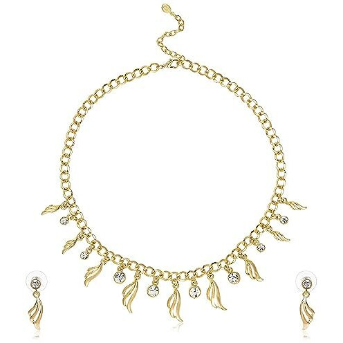 Estele Gold Plated Turquoise Stone With foliole Model Necklace Set For Women, One Size (8800 NKER)