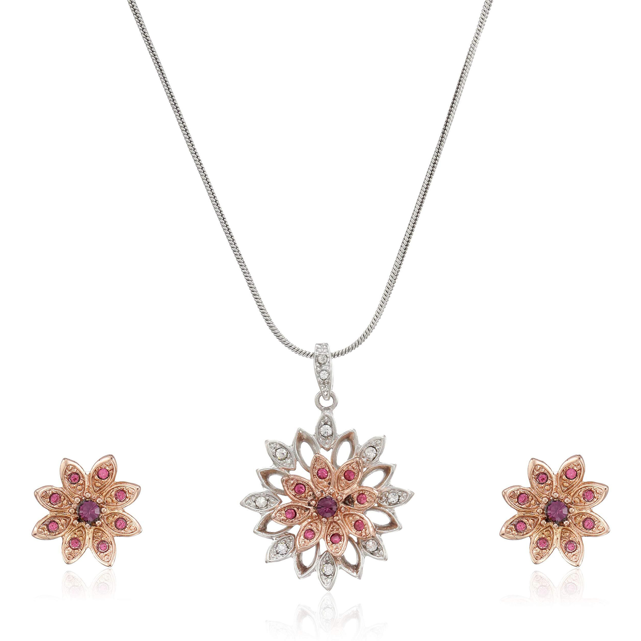 Estele Gold and Silver Plated Flower Necklace Set for Women