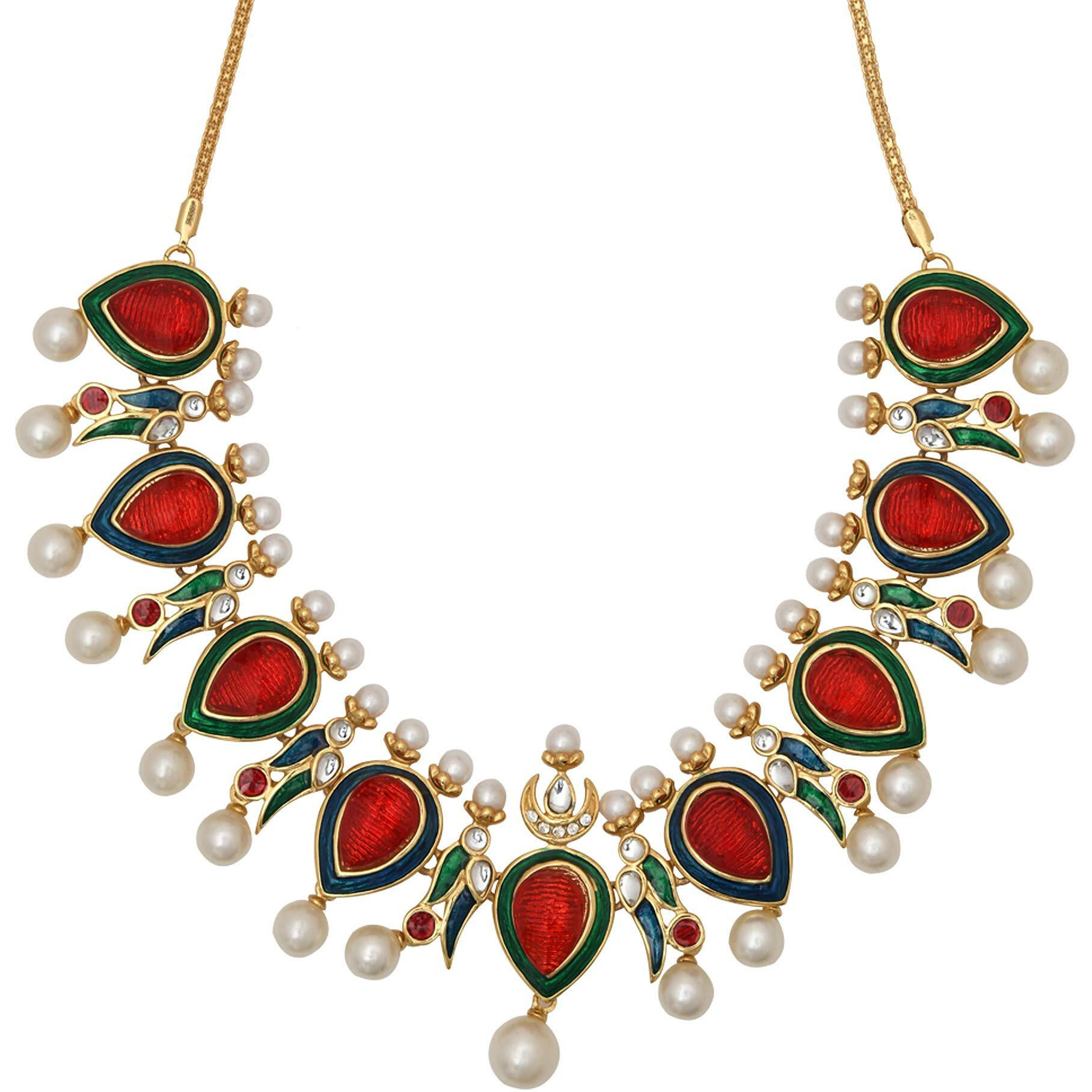 Estele 24 Kt Traditional Kuiri Shape Gold Plated Choker Style Necklace Set for Women