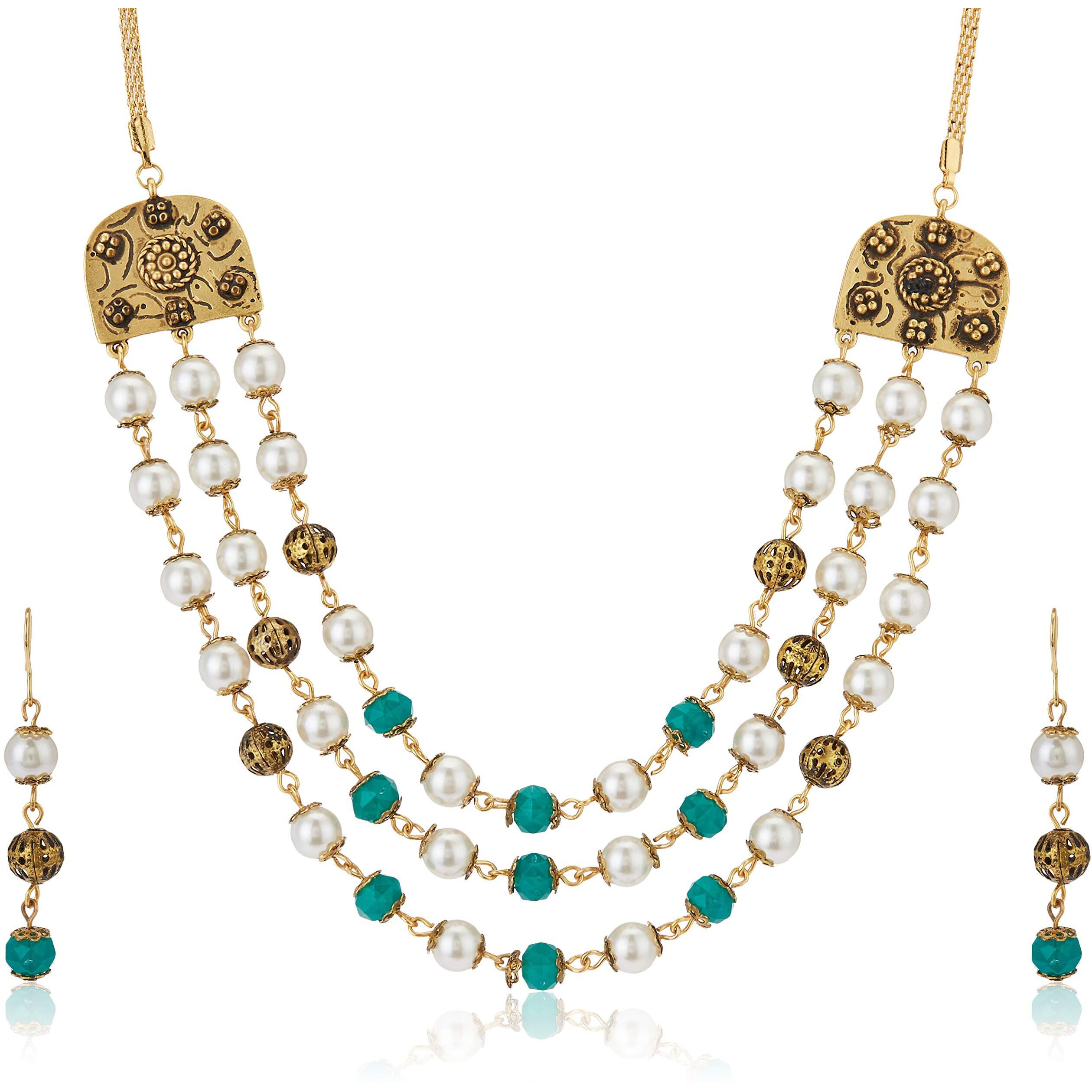 Estele Gold Plated Wedding Jewellery Multi-String Necklace Set For Women
