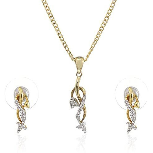 Estele Graceful Gold Plated Necklace Jewellery American Diamond Necklace Set For Women