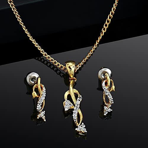 Estele Graceful Gold Plated Necklace Jewellery American Diamond Necklace Set For Women