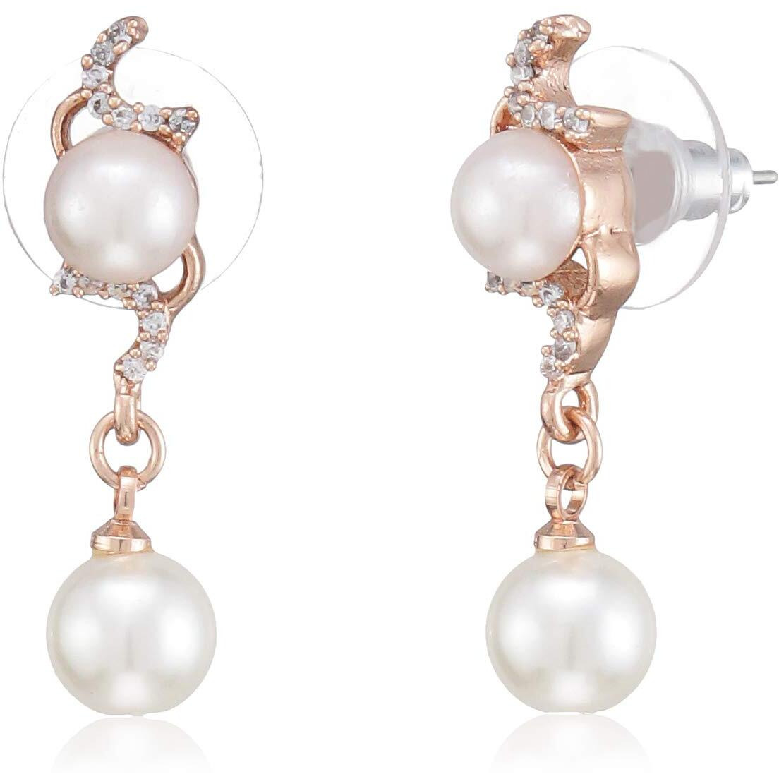 Estele Rose Gold Plated American Diamond Necklace with Earrings Jewellery for Women & Girls