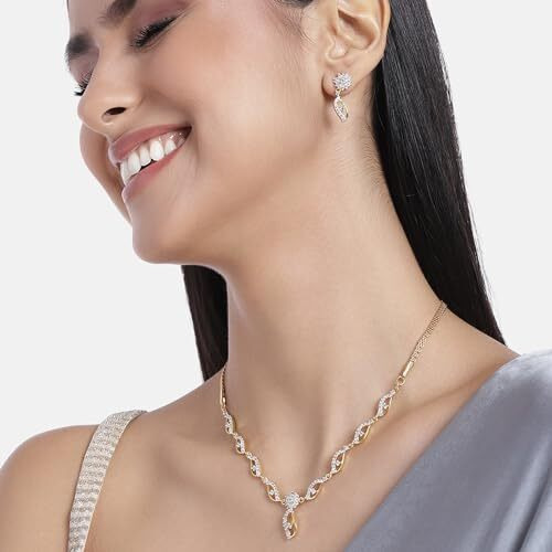 Estele Latest Jewellry Collection Gold Plated Necklace Jewellery American Diamond Necklace Set For Women