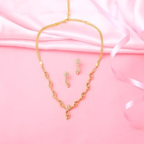 Estele Latest Jewellry Collection Gold Plated Necklace Jewellery American Diamond Necklace Set For Women