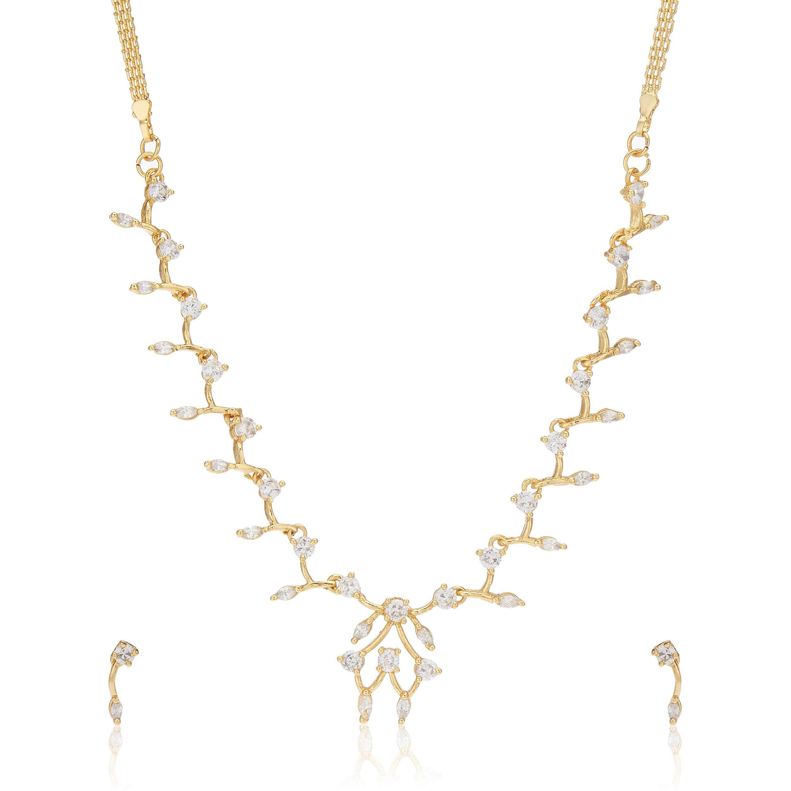 Estele 24 Kt Gold Plated American Diamond Necklace Set for Women