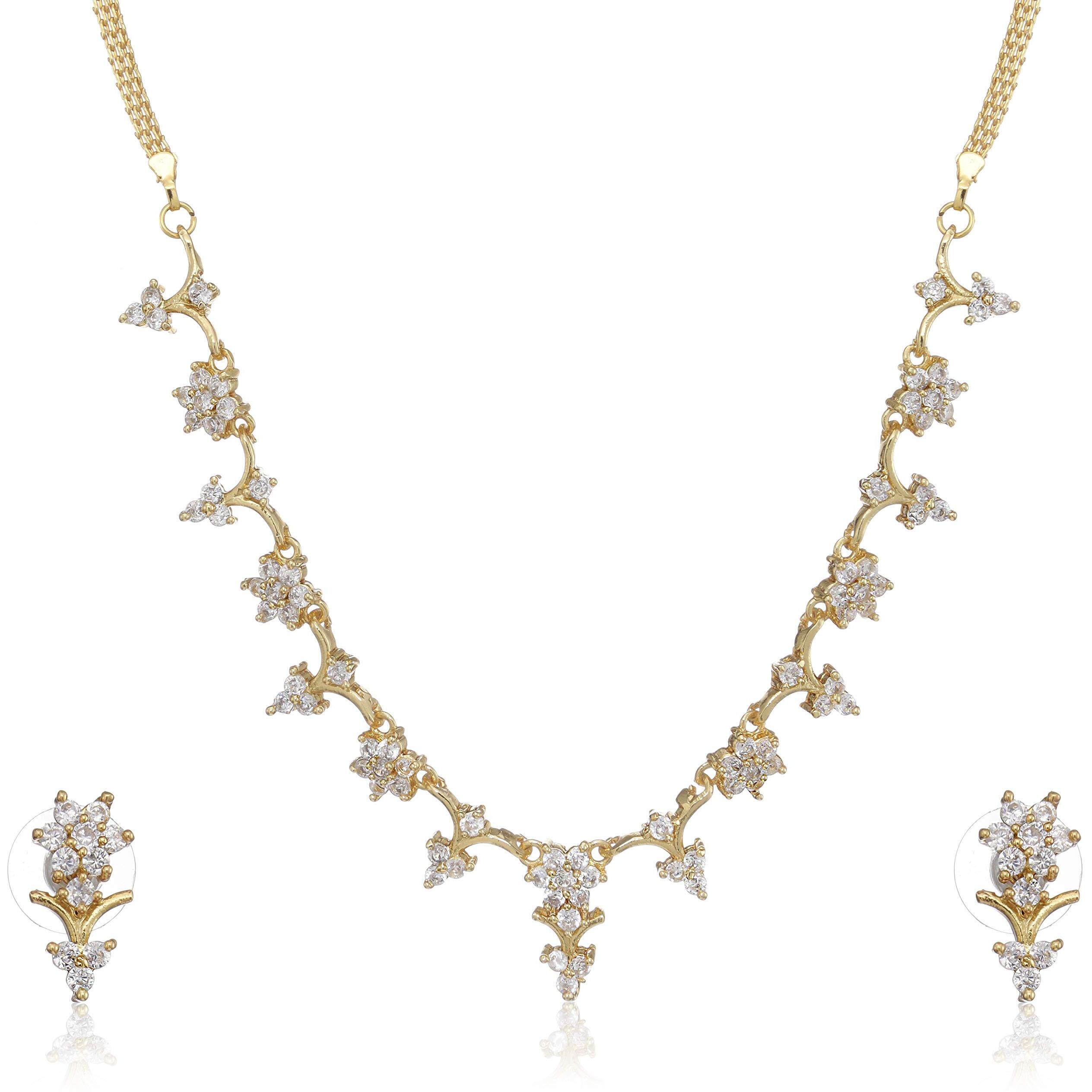 Estele 24 Kt Gold Plated Flower Shaped American Diamond Necklace Set for Women