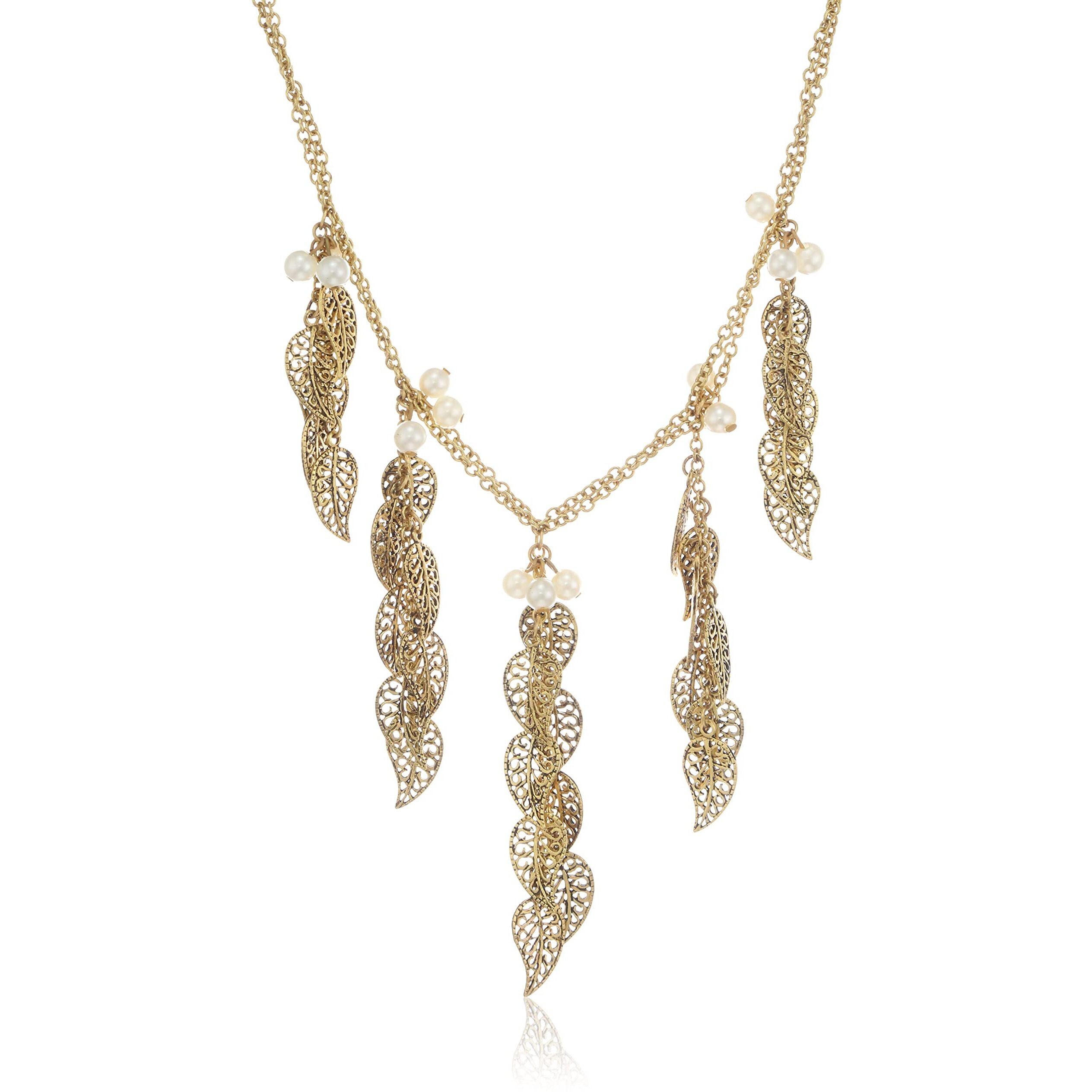 Estele 24kt Gold Plated Return of Spring Necklace and Matching Dangler Earrings for Women with Pearls & Austrian Crystals, Regular (6580-NK NK)