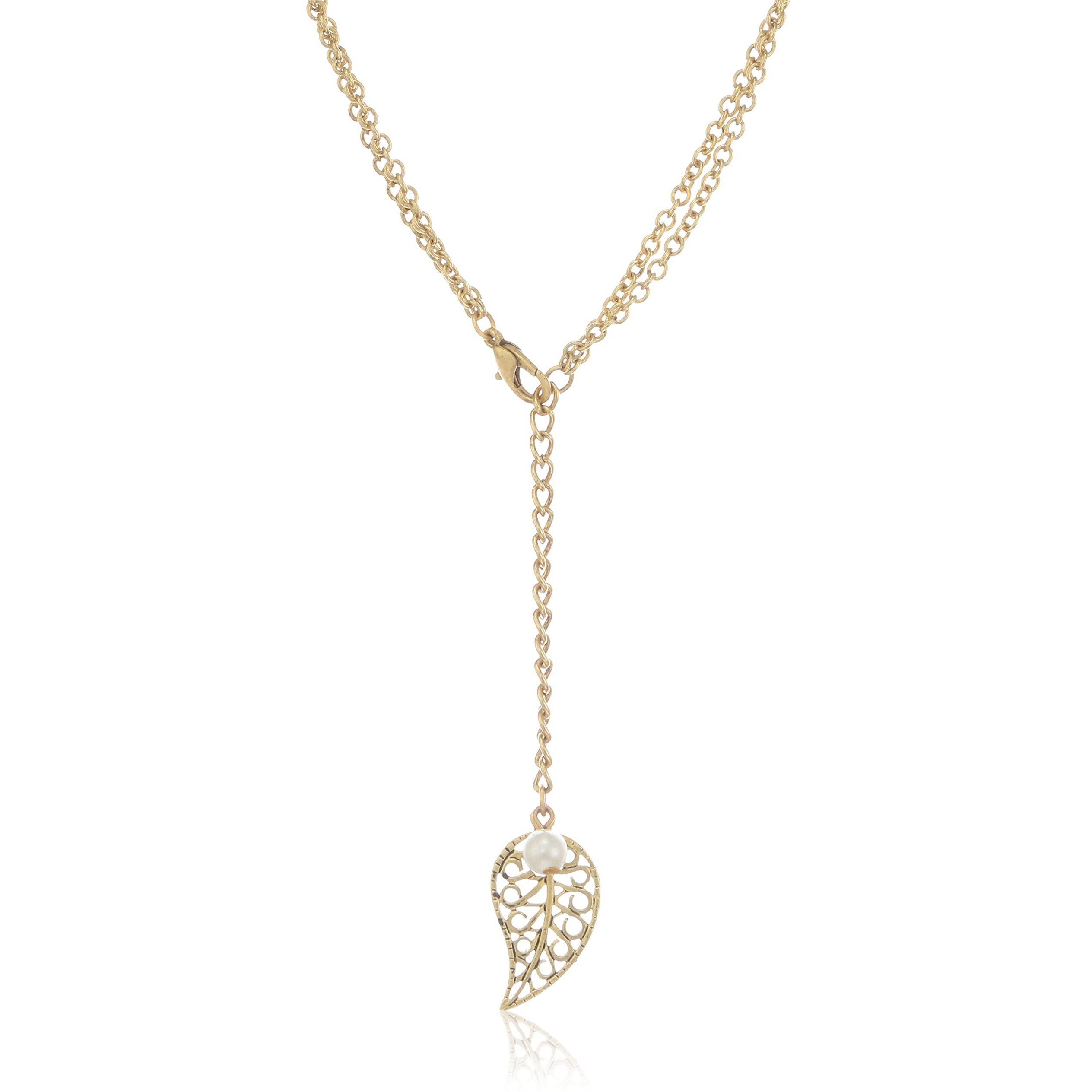 Estele 24kt Gold Plated Return of Spring Necklace and Matching Dangler Earrings for Women with Pearls & Austrian Crystals, Regular (6580-NK NK)