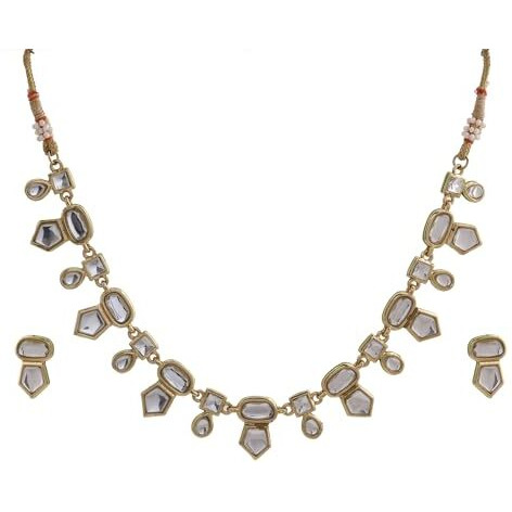 Estele 24 Kt Gold Plated Kundan Fancy Necklace Traditional Jewellery Set with Earrings for Women & Girls