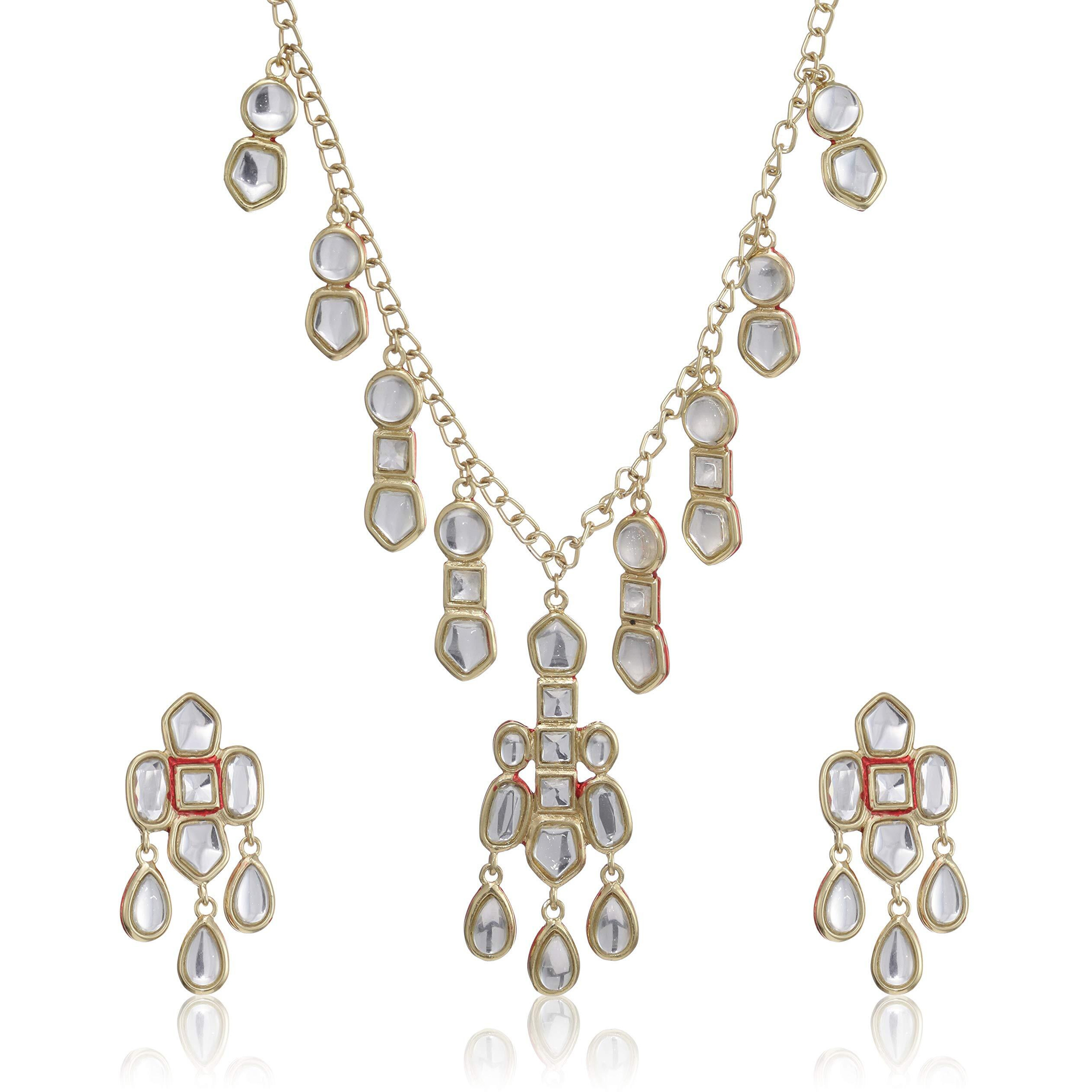 Estele 24Kt Gold Plated Alloy Kundan Necklace Set with Earrings for Women