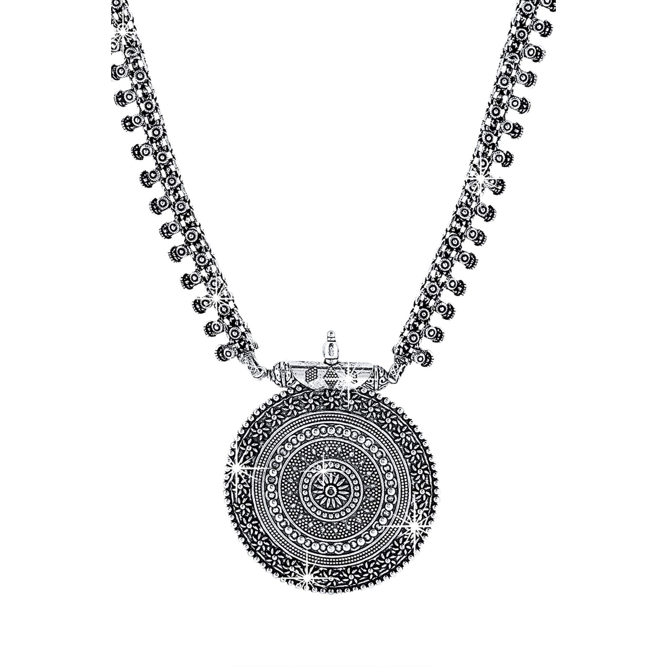 Yellow Chimes Jewellery Set for Women and Girls Traditional Silver Oxidised Jewellery Set Silver Necklace Set for Women | Long Oxidized Necklace Set | Birthday Gift For Girls and Women Anniversary Gift for Wife